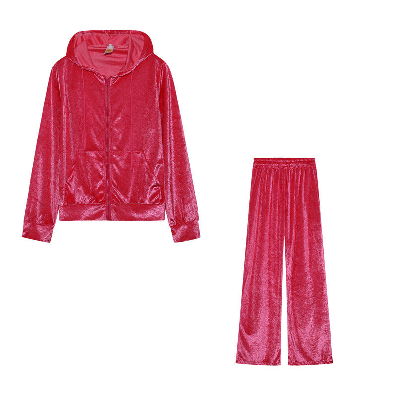 Rhinestone Korean Velvet Sports And Leisure Suit Two-piece Set