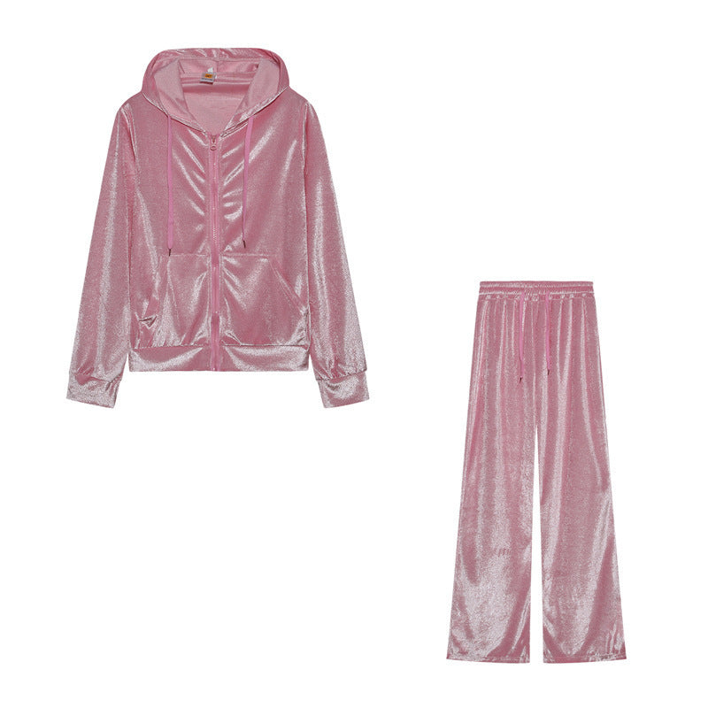 Rhinestone Korean Velvet Sports And Leisure Suit Two-piece Set