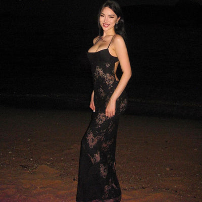 Women's Mesh Lace Sleeveless Cutout Sling Dress