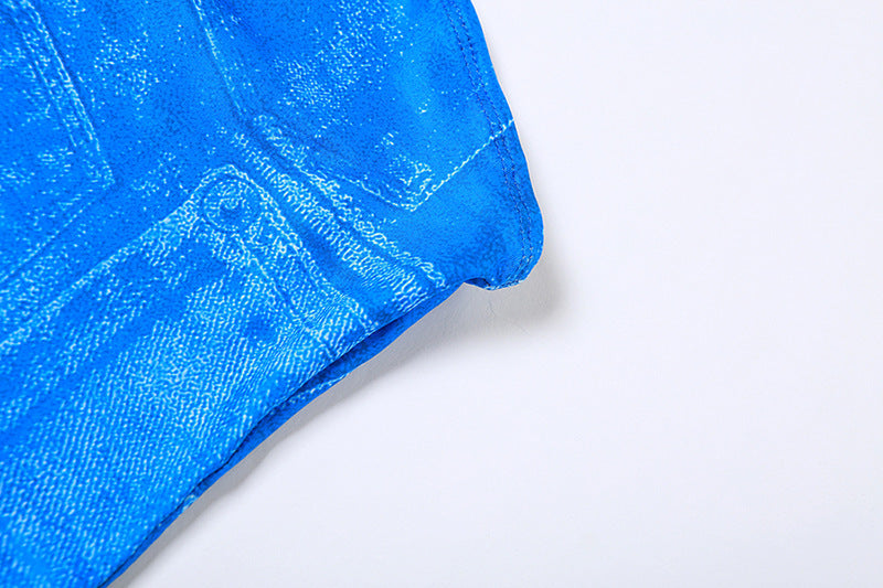 Women's Fashion 3D Denim Printing Bandeau Slim-fit Dress