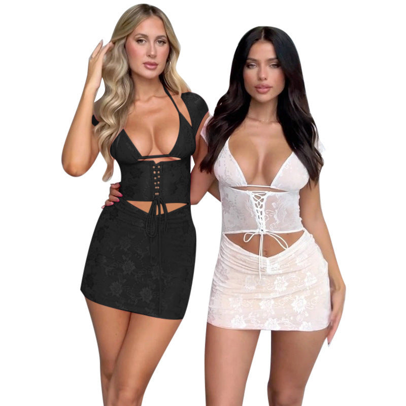 Women's Waist Strap Top Lace Suit