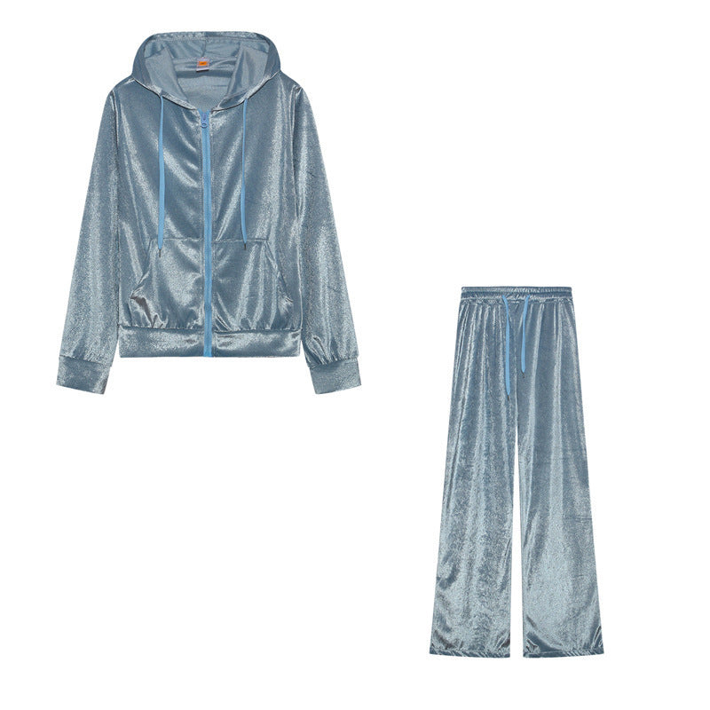 Rhinestone Korean Velvet Sports And Leisure Suit Two-piece Set