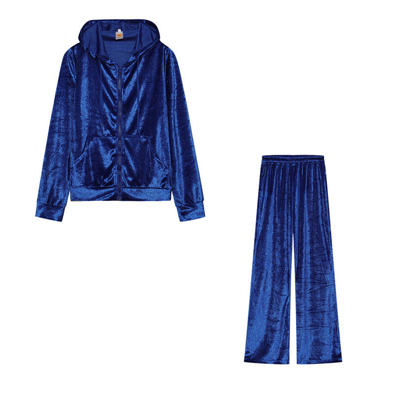 Rhinestone Korean Velvet Sports And Leisure Suit Two-piece Set