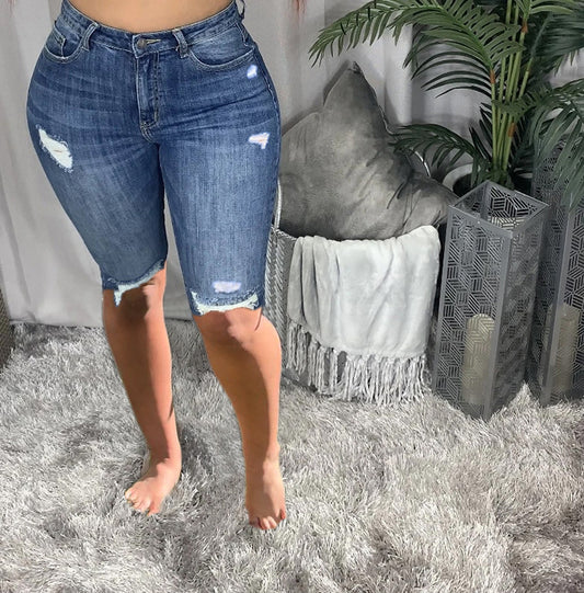 Women's Summer High Waist Stretch Slim-fit Mid-Denim Shorts