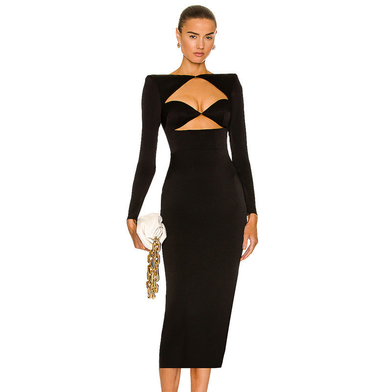 Women's Long Sleeve Black Cut-out Dress