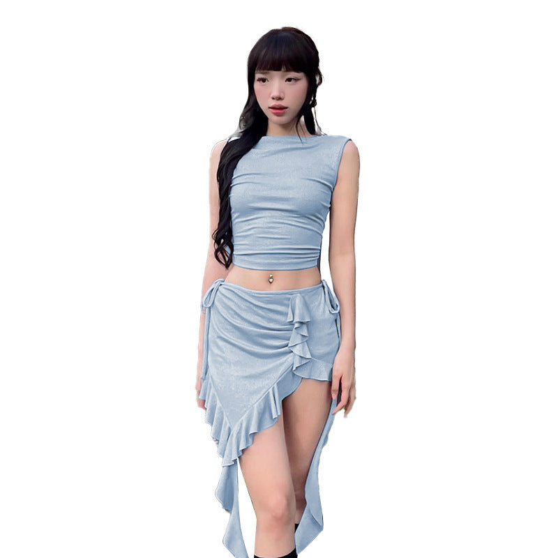 Sleeveless Ruffled Mid-length Dress Set