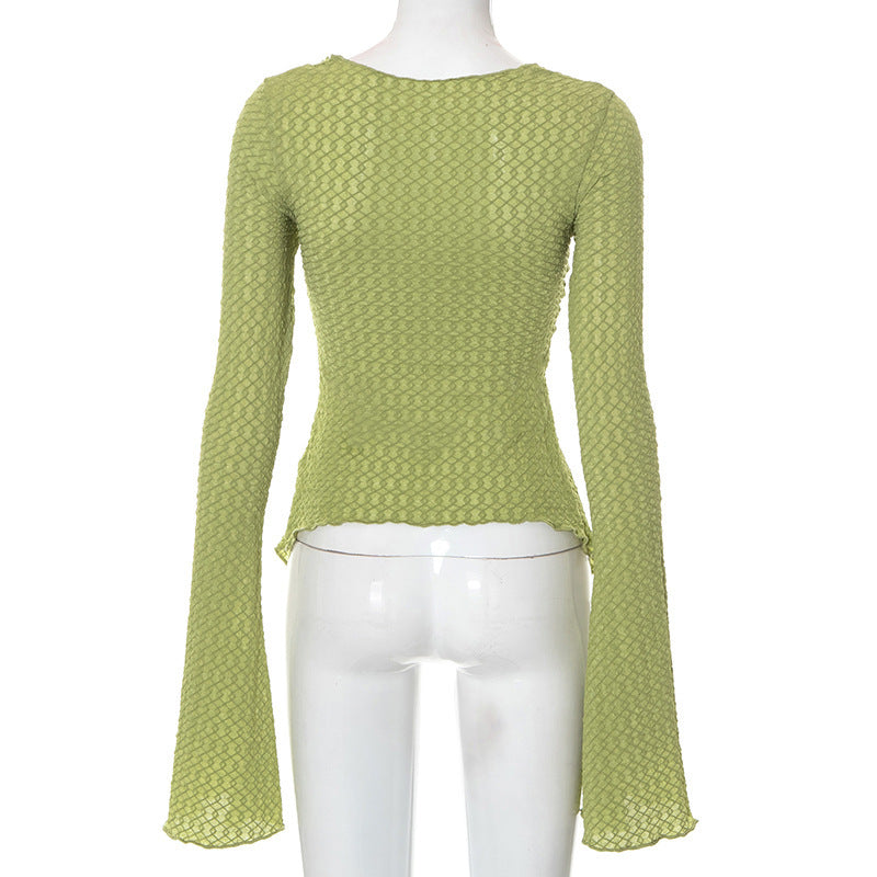 Fashion Solid Color Cardigan Lace Up Flare Long Sleeve