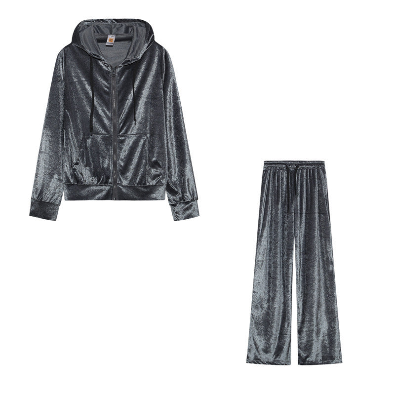 Rhinestone Korean Velvet Sports And Leisure Suit Two-piece Set