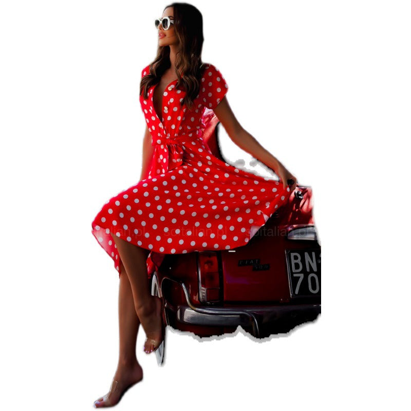 New Fashion Polka-dot Cinched Printing Dress