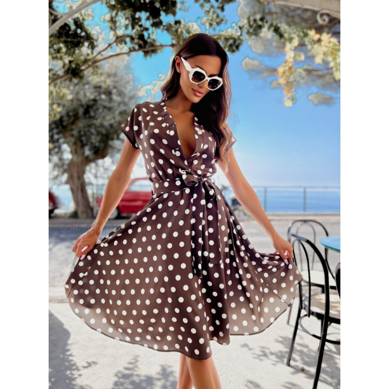 New Fashion Polka-dot Cinched Printing Dress