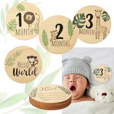 7PCS Newborn Photography Props Wooden Monthly Milestone Cards Baby