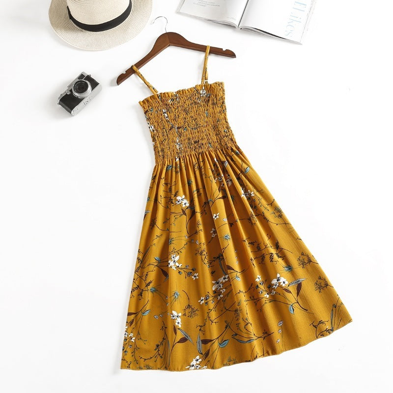 Women's Clothing Lady Style Floral Loose Slimming Fresh Sling Dress