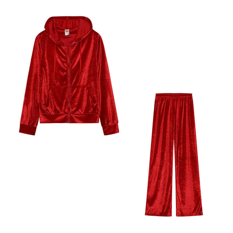 Rhinestone Korean Velvet Sports And Leisure Suit Two-piece Set
