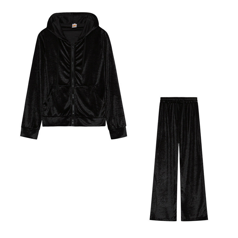 Rhinestone Korean Velvet Sports And Leisure Suit Two-piece Set