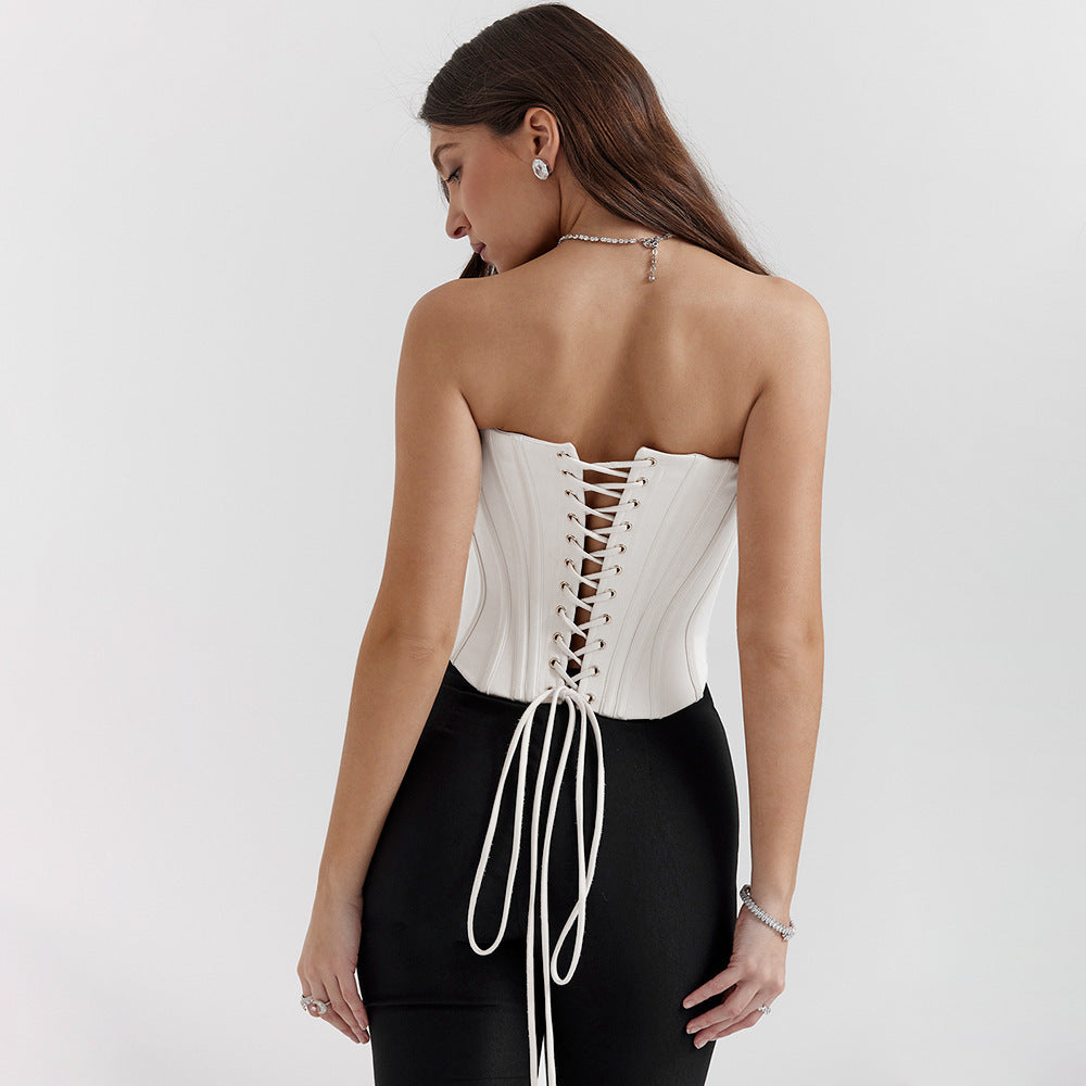 Women's Tube Top Vest Corset Short Cropped Navel Strap Corset Fishbone Top