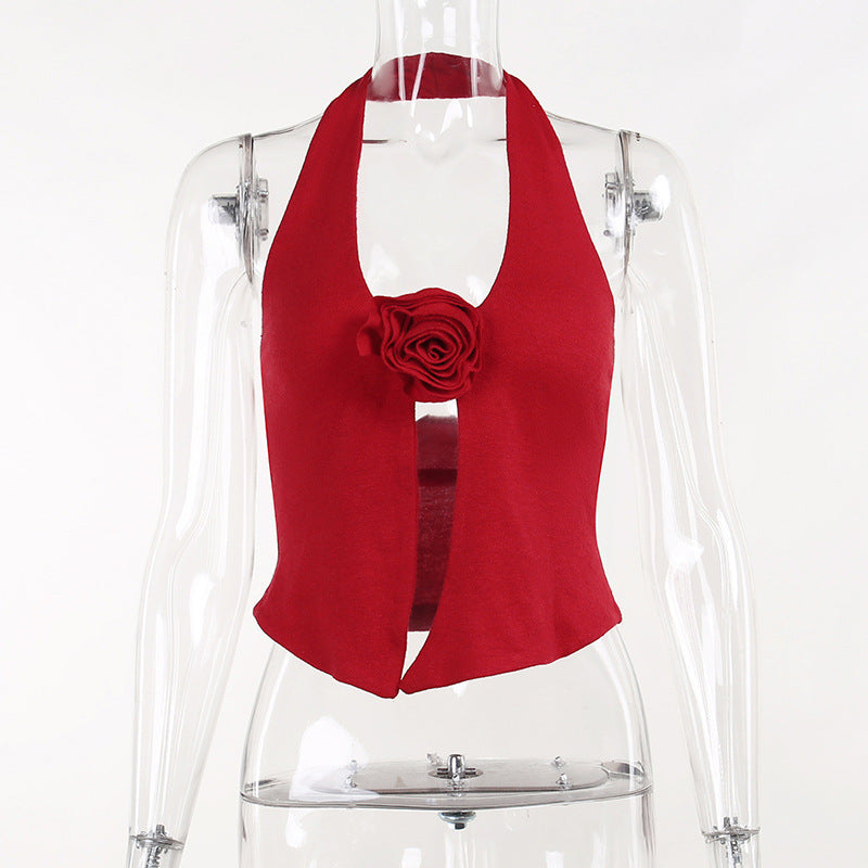 Flower Halter Knitted Vest Top