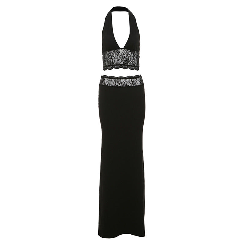 Women's High Waist Lace Mid-length Dress Set